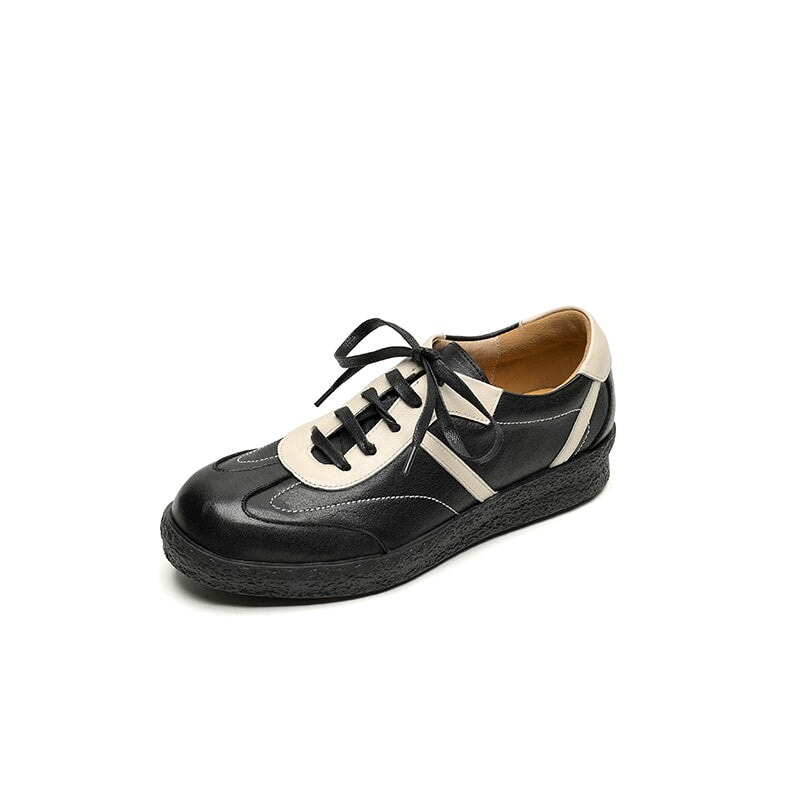 Handmade Washed Horse Leather German Army Trainer Casual Sneakers in Black/Brown