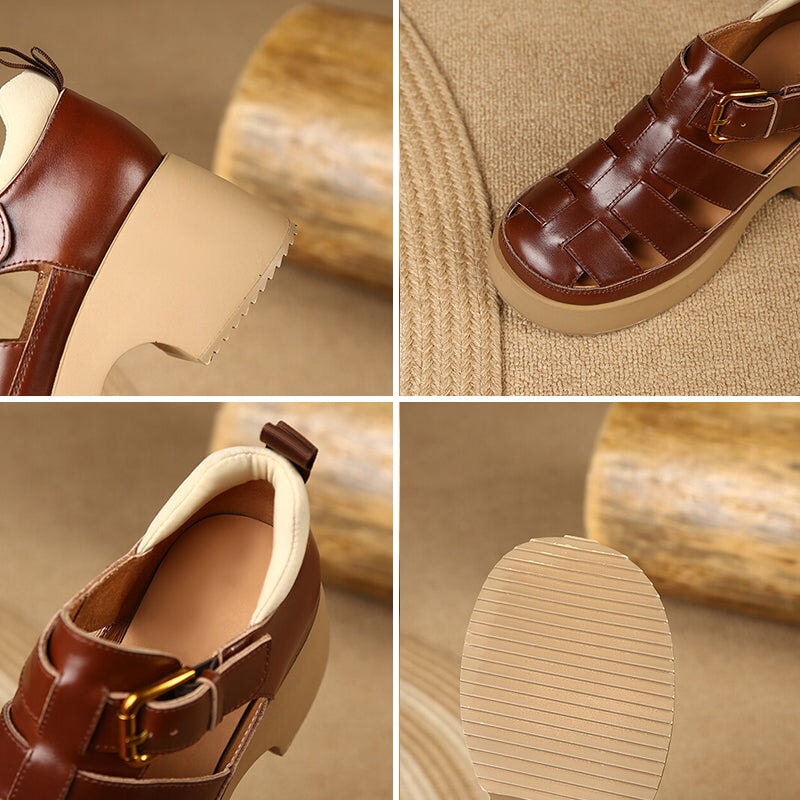 Handmade Platform Leather Gladiator Sandals in Red/Apricot/Black