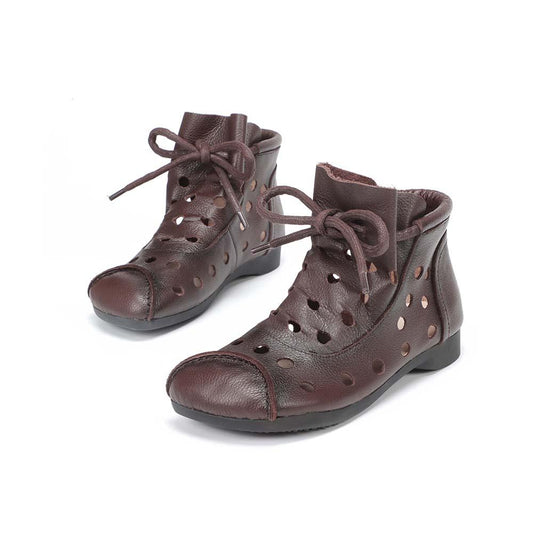 Handmade Summer Boots for Women,Flat Shoes, Gladiator Sandals, Retro Oxford Shoes, Vintage style Leather Shoes Brown/Coffee