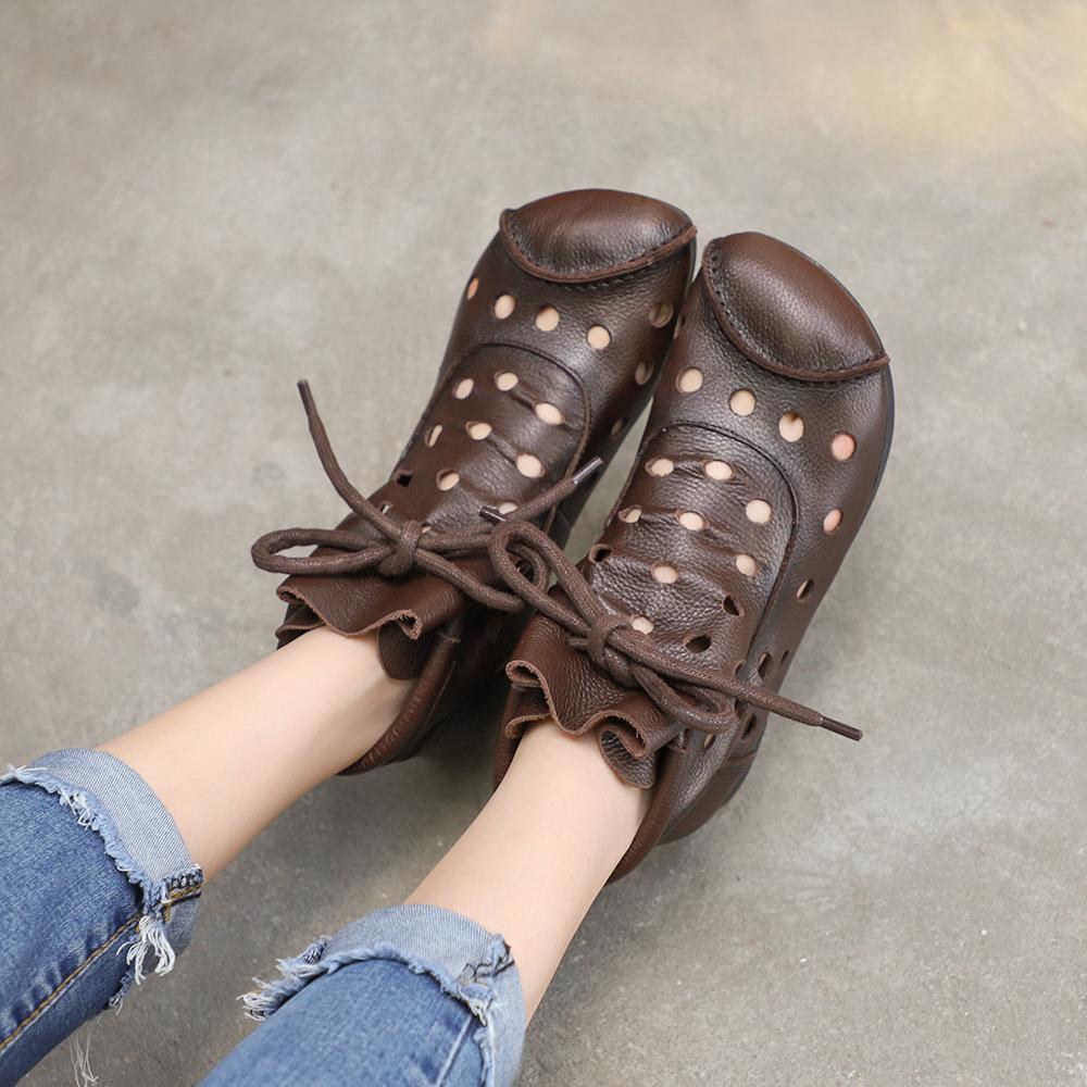 Handmade Summer Boots for Women,Flat Shoes, Gladiator Sandals, Retro Oxford Shoes, Vintage style Leather Shoes Brown/Coffee