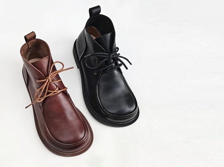 Women's Ankle Boots Oxford Shoes Wide Toe Box Lace up Genuine Leather Handmade