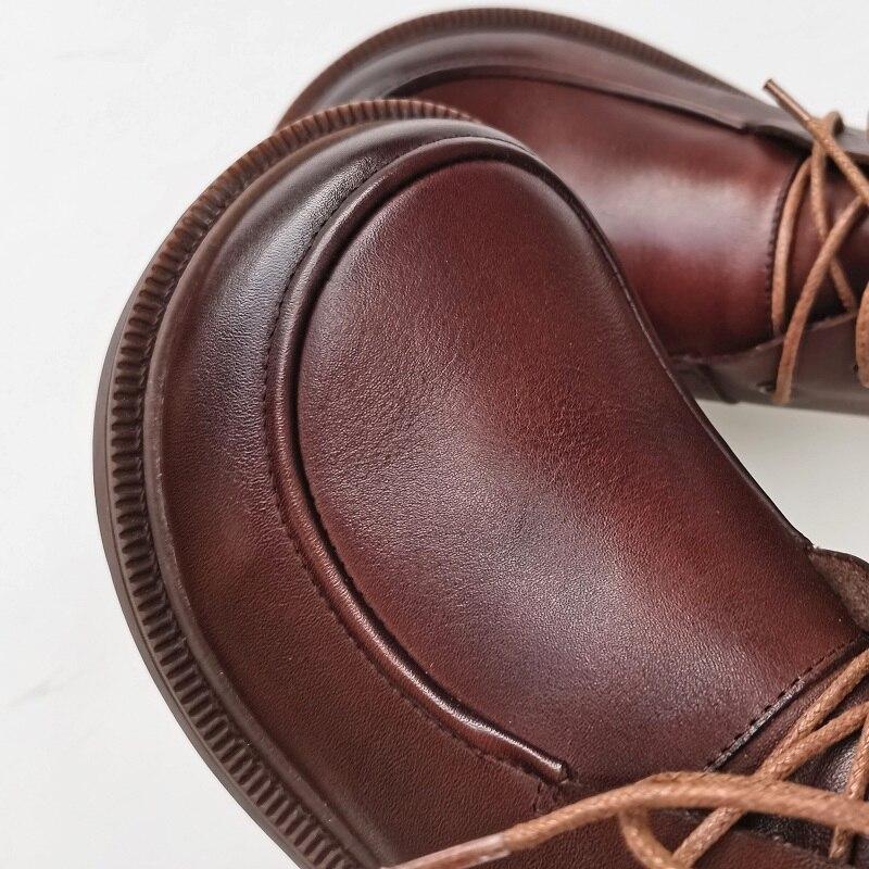 Women's Ankle Boots Oxford Shoes Wide Toe Box Lace up Genuine Leather Handmade