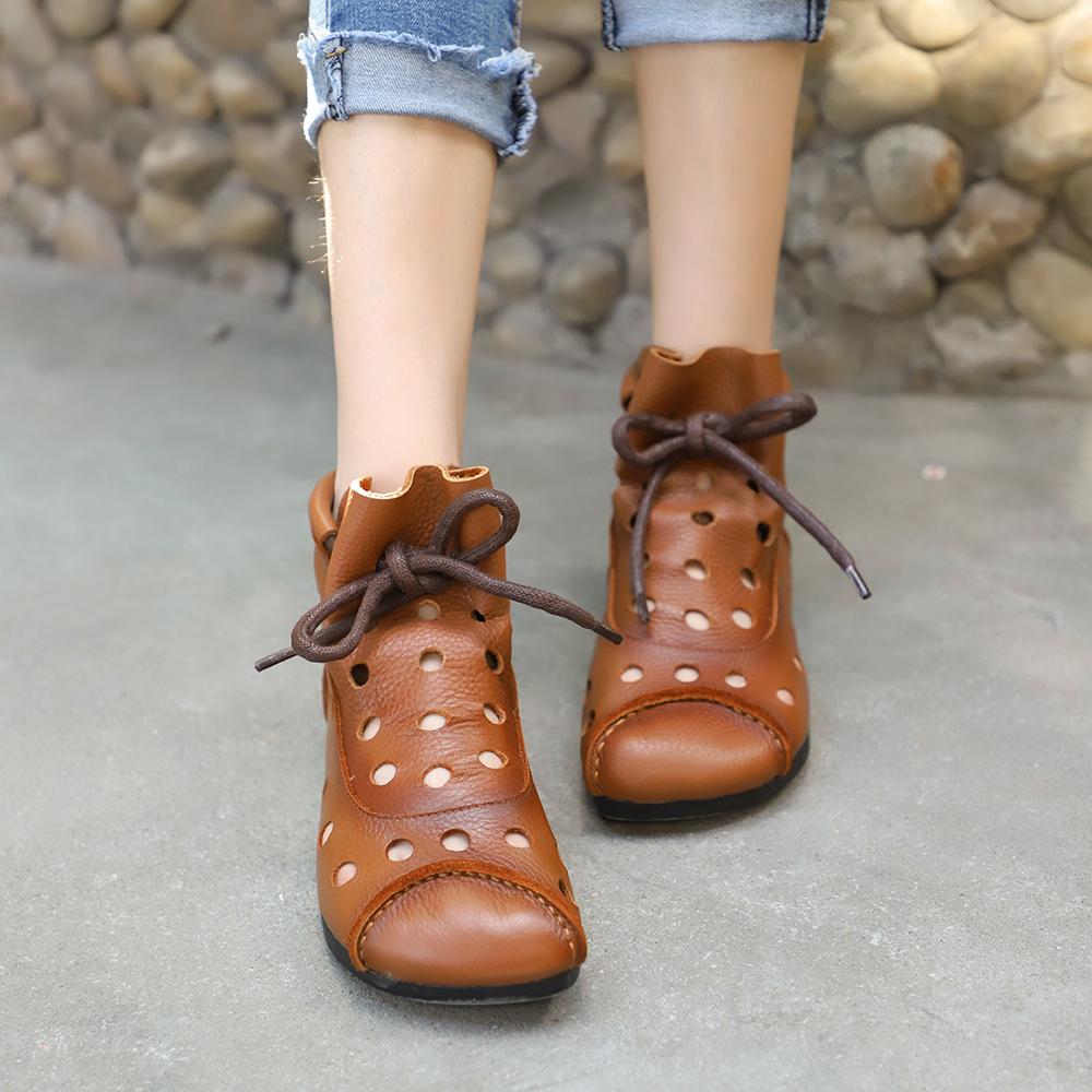 Handmade Summer Boots for Women,Flat Shoes, Gladiator Sandals, Retro Oxford Shoes, Vintage style Leather Shoes Brown/Coffee