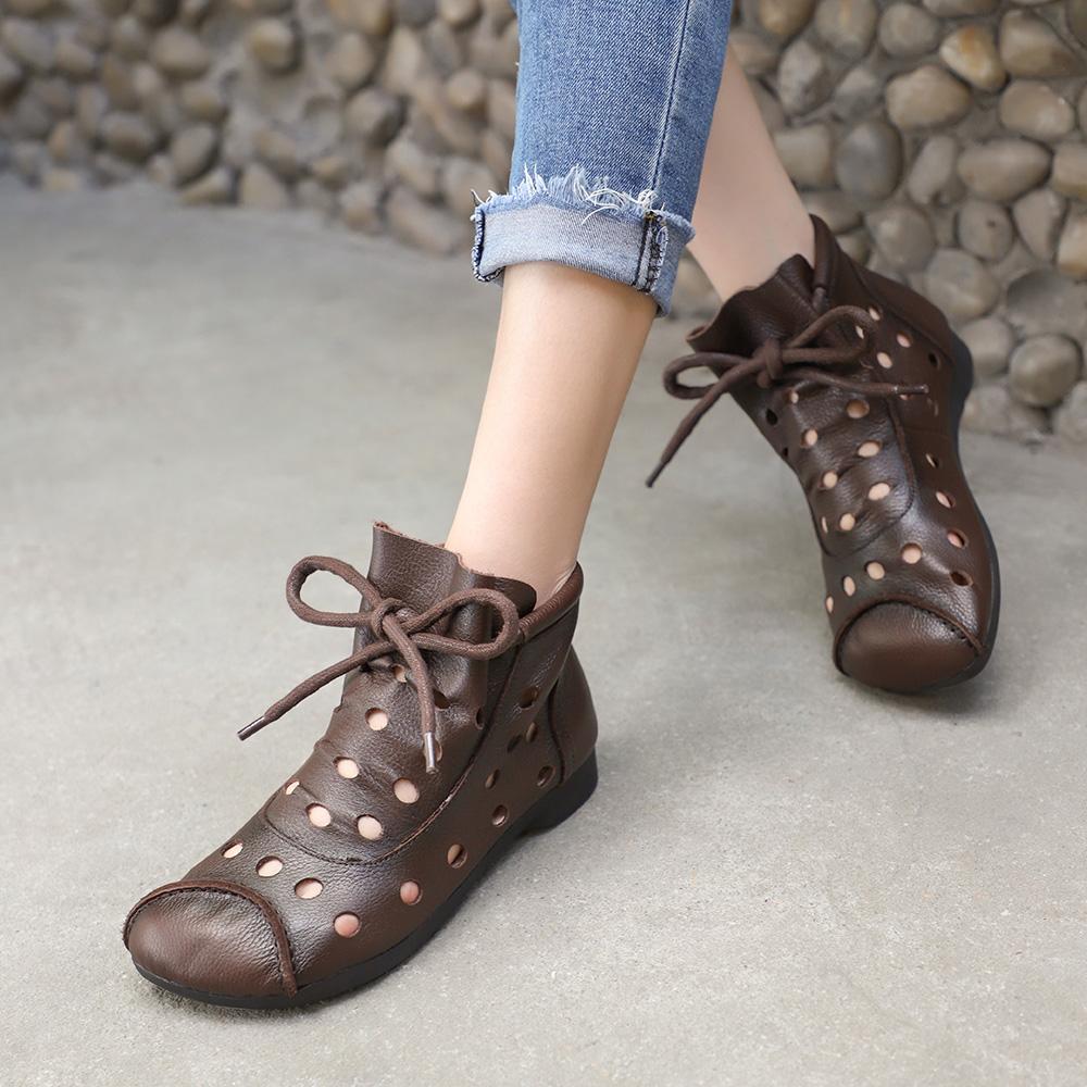 Handmade Summer Boots for Women,Flat Shoes, Gladiator Sandals, Retro Oxford Shoes, Vintage style Leather Shoes Brown/Coffee