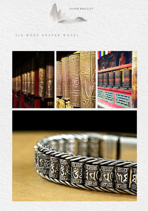 💎 50% OFF! 💎 Tibetan Prayer Wheel Bracelet – 925 Sterling Silver, Lucky Charm & Valentine's Day Gift