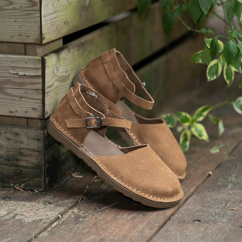 Women's Vintage Flat Mary Jane Shoes Leather Casual Buckle Sandals in Coffee/Apricot/Khaki