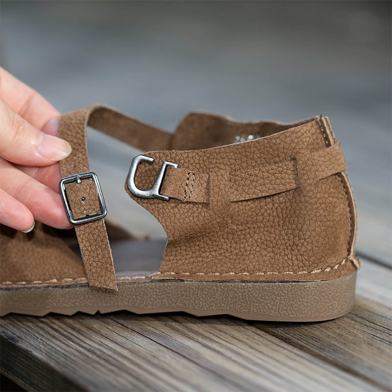 Women's Vintage Flat Mary Jane Shoes Leather Casual Buckle Sandals in Coffee/Apricot/Khaki