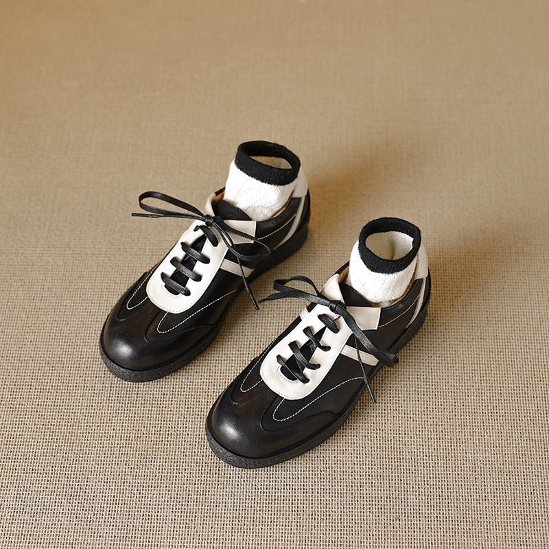 Handmade Washed Horse Leather German Army Trainer Casual Sneakers in Black/Brown