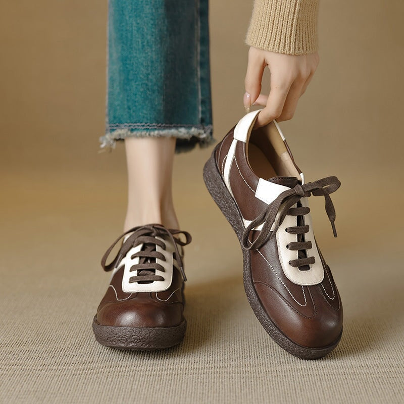 Handmade Washed Horse Leather German Army Trainer Casual Sneakers in Black/Brown