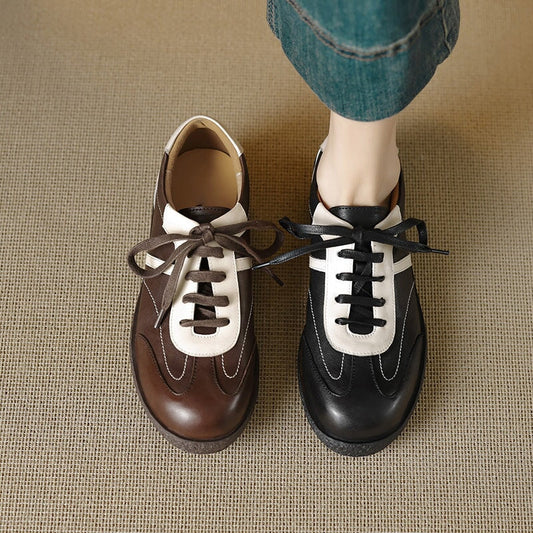 Handmade Washed Horse Leather German Army Trainer Casual Sneakers in Black/Brown